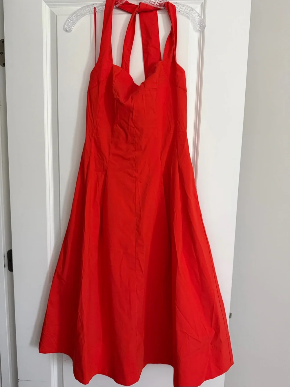 Express Poplin Tie Halter Square Neck Seamed Midi Dress with Pockets  NWT